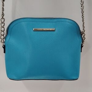 Steve Madden Teal Blue Zip Top Partial Chain Strap Crossbody Bag